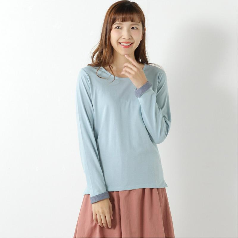 袖カフス使い長袖Ｔシャツ【無地・ボーダー】