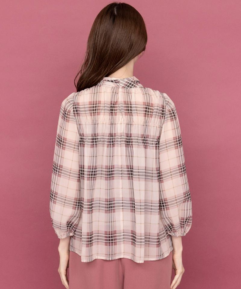シフォンチェックリボンブラウス