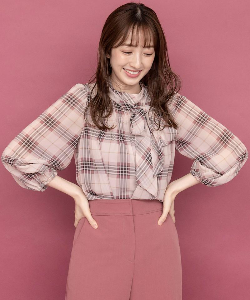シフォンチェックリボンブラウス