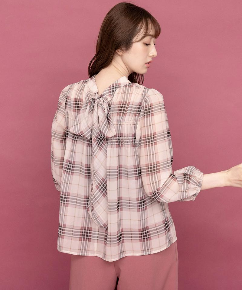 シフォンチェックリボンブラウス
