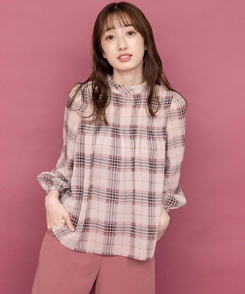 シフォンチェックリボンブラウス