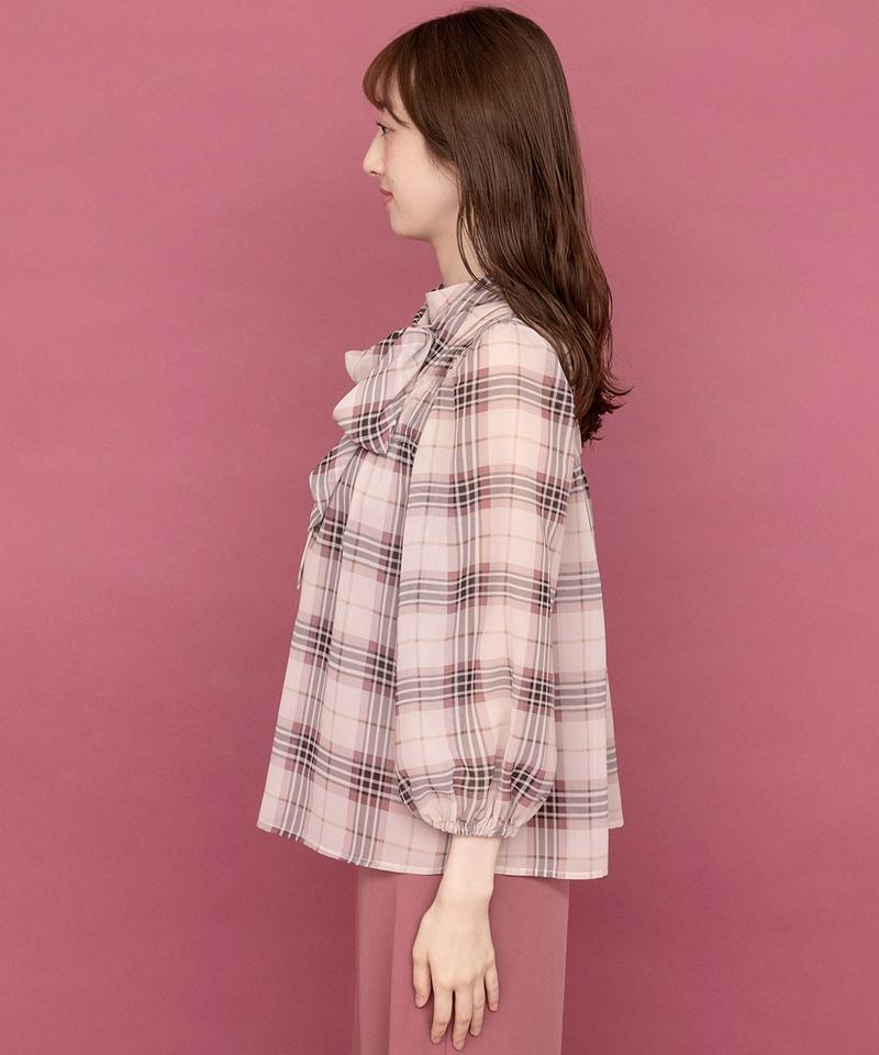 シフォンチェックリボンブラウス