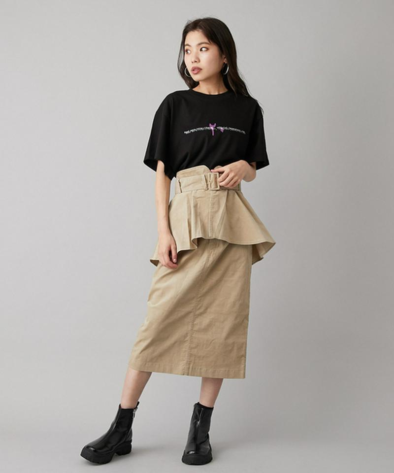 ぺプラムベルト付きペンシルスカート