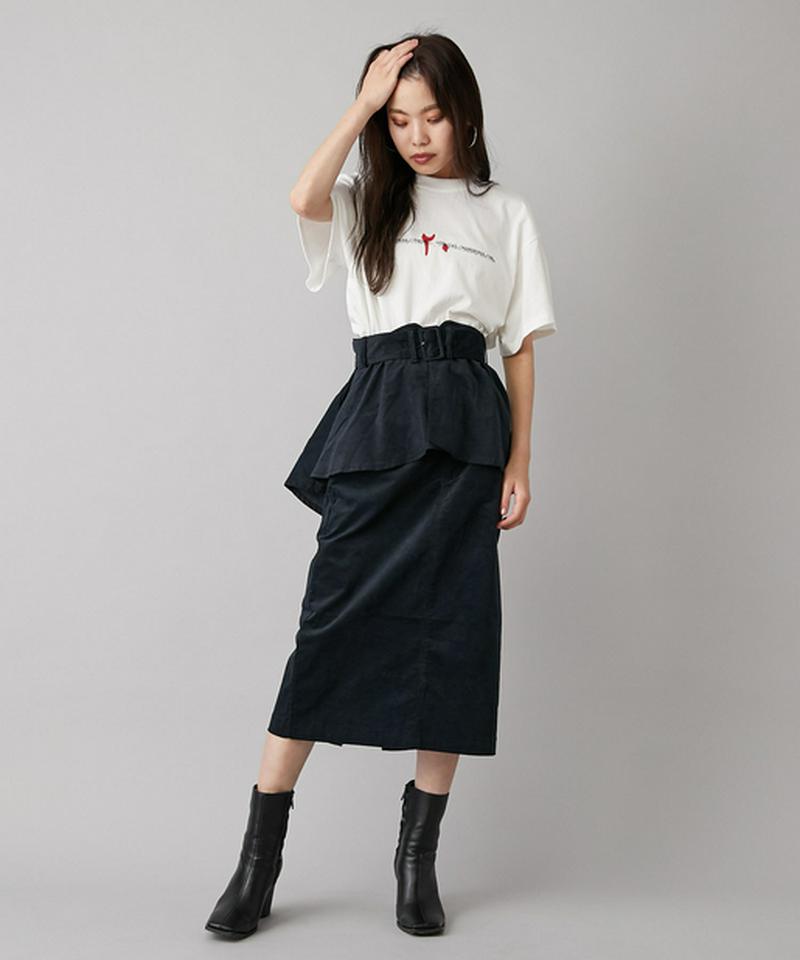 ぺプラムベルト付きペンシルスカート