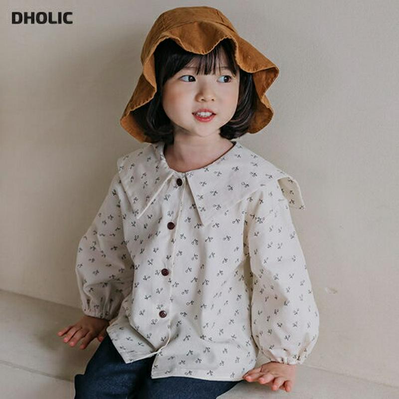 【新作10%OFF】チェリー柄ワイドカラーブラウス・u05015 キッズ【3~8才】【bl】【トップス ブラウス 長袖 ロングス