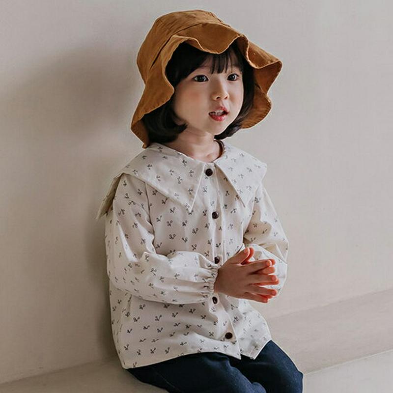 【新作10%OFF】チェリー柄ワイドカラーブラウス・u05015 キッズ【3~8才】【bl】【トップス ブラウス 長袖 ロングス