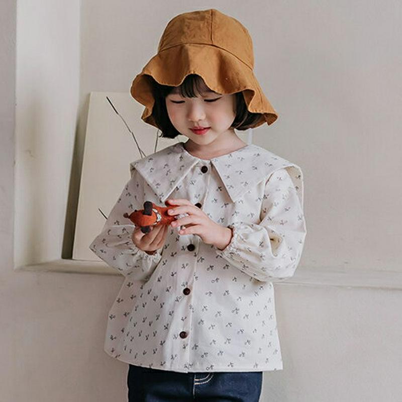 【新作10%OFF】チェリー柄ワイドカラーブラウス・u05015 キッズ【3~8才】【bl】【トップス ブラウス 長袖 ロングス