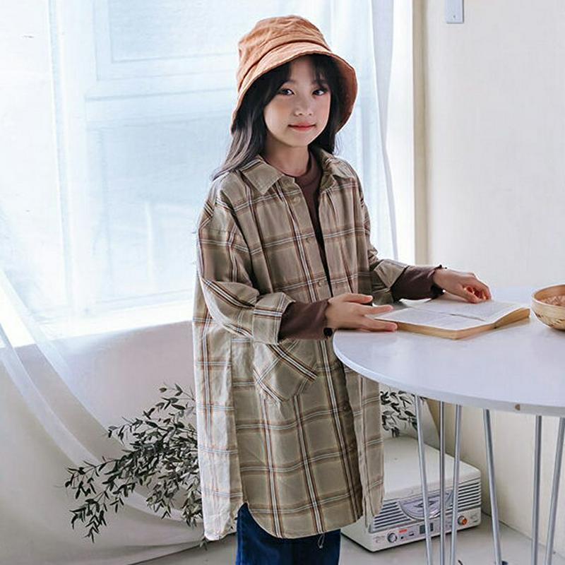 【新作10%OFF】ロング丈チェックシャツ・u04995 キッズ【3~8才】【bl】【トップス シャツ ロング丈 ロングシャツ 