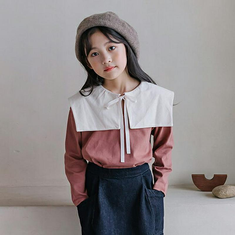 【新作10%OFF】配色スクエアカラーTシャツ・u05016 キッズ【3~8才】【tops】【トップス Tシャツ 長袖 ロングス