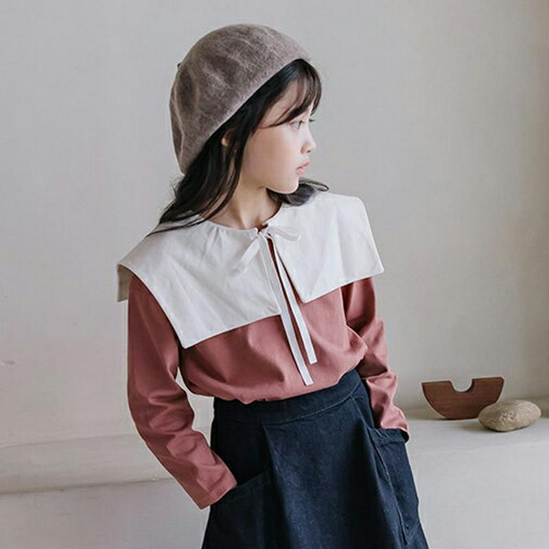【新作10%OFF】配色スクエアカラーTシャツ・u05016 キッズ【3~8才】【tops】【トップス Tシャツ 長袖 ロングス