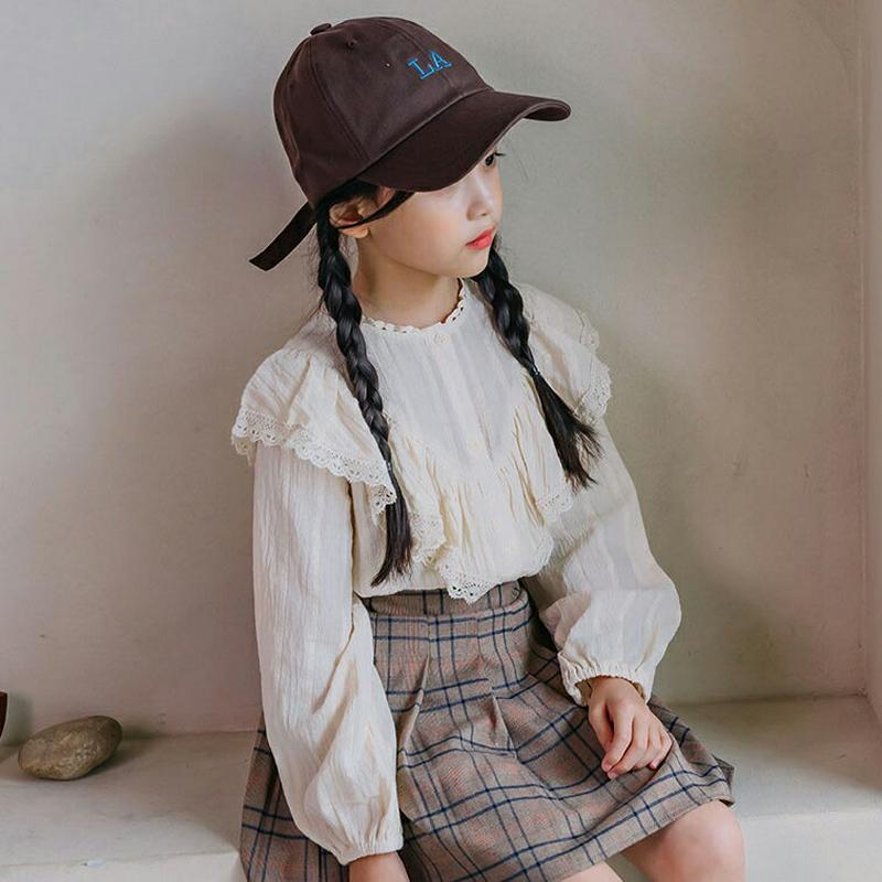 【新作10%OFF】2COLORSレースラッフルブラウス・u04992 キッズ【3~8才】【bl】【トップス ブラウス ロングス