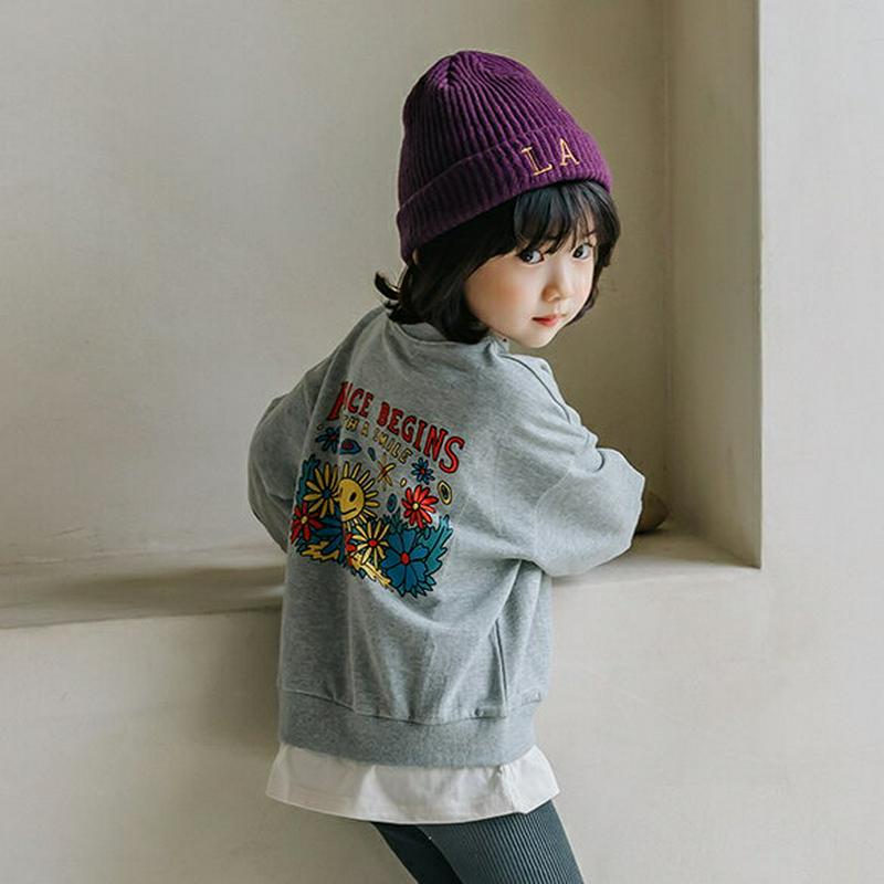 【新作10%OFF】Peaceスマイルプリントスウェット・u05006 キッズ【3~8才】【tops】【トップス スウェット プ