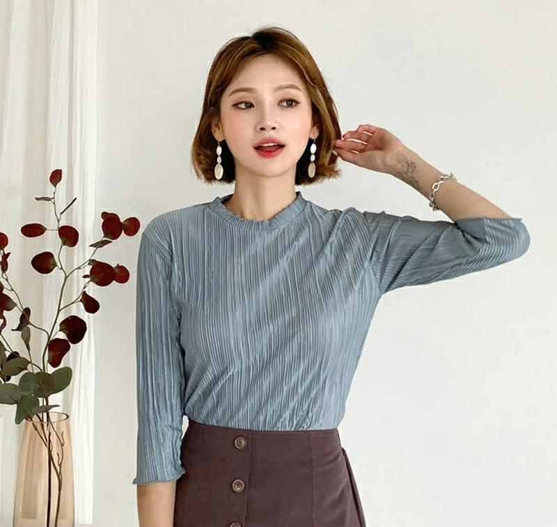 【新作10%OFF】グロッシープリーツTシャツ・全5色・t60783 レディース【tops】【韓国 ファッション トップス Tシ