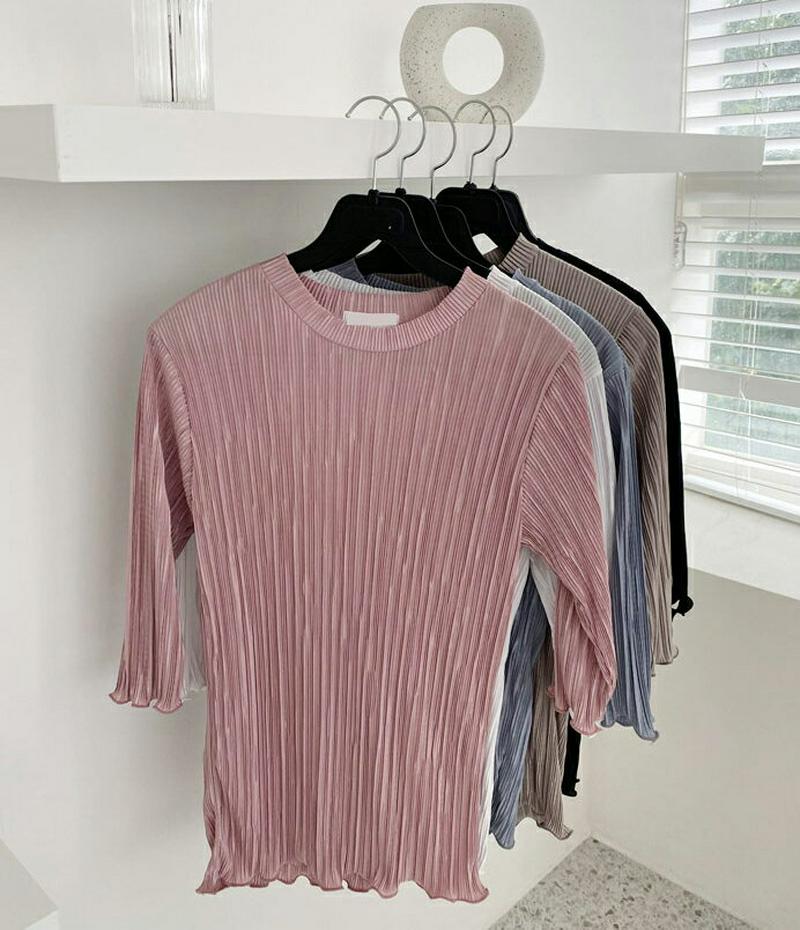 【新作10%OFF】グロッシープリーツTシャツ・全5色・t60783 レディース【tops】【韓国 ファッション トップス Tシ