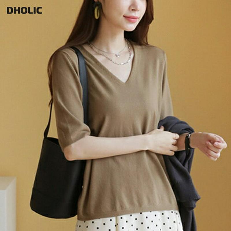 【新作10%OFF】Vネック半袖ニット・全6色・t63646 レディース【tops】【韓国 ファッション トップス ニット ニッ