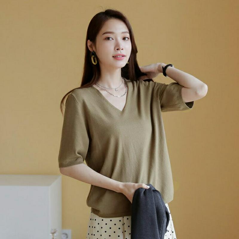 【新作10%OFF】Vネック半袖ニット・全6色・t63646 レディース【tops】【韓国 ファッション トップス ニット ニッ