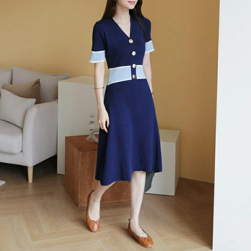 【新作10%OFF】配色ボタンフレアワンピース・全3色・b63659 レディース【ops】【韓国 ファッション ワンピース ミデ