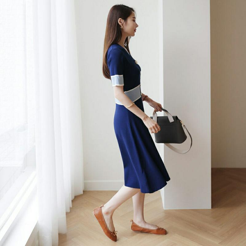 【新作10%OFF】配色ボタンフレアワンピース・全3色・b63659 レディース【ops】【韓国 ファッション ワンピース ミデ