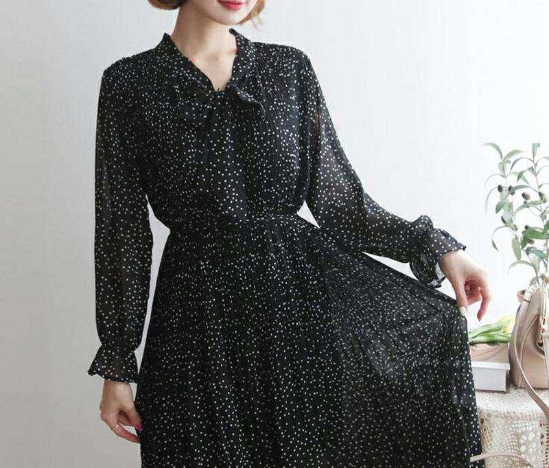 【新作10%OFF】ストラップ付ドットプリーツワンピース・全2色・b60814 レディース【ops】【韓国 ファッション ワンピ