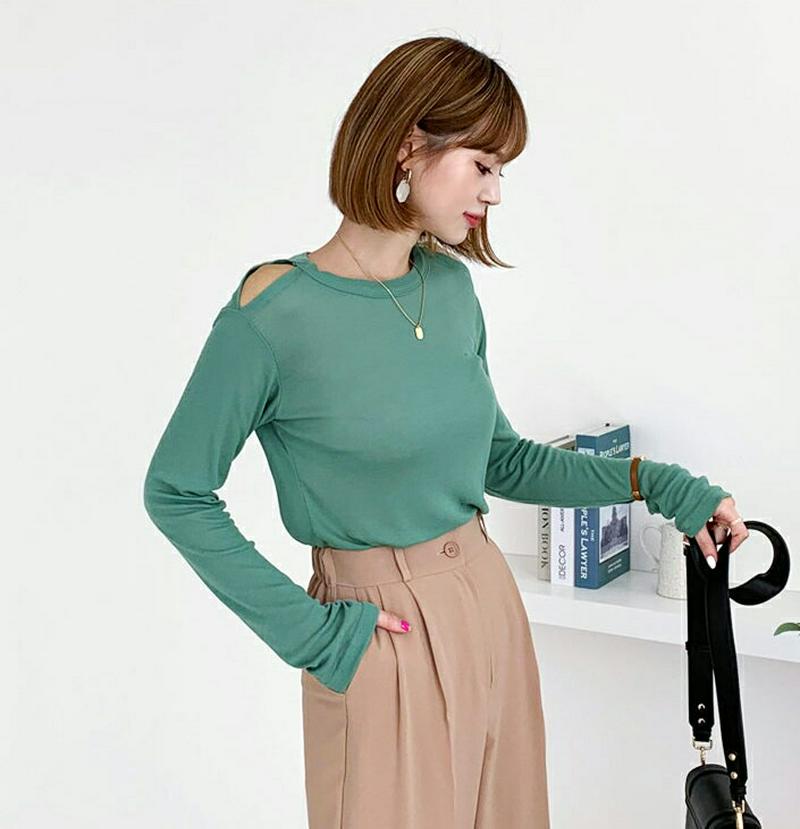 【新作10%OFF】ショルダースリットTシャツ・全3色・t60786 レディース【tops】【韓国 ファッション トップス Tシ