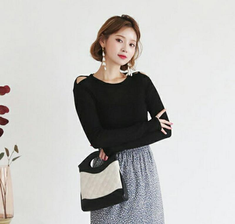 【新作10%OFF】ショルダースリットTシャツ・全3色・t60786 レディース【tops】【韓国 ファッション トップス Tシ