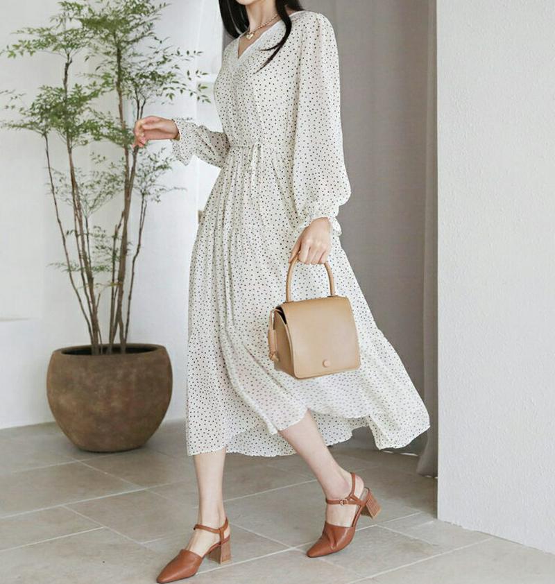 【新作10%OFF】ストラップ付レースネックドットワンピース・全2色・b60633 レディース【ops】【韓国 ファッション ワ