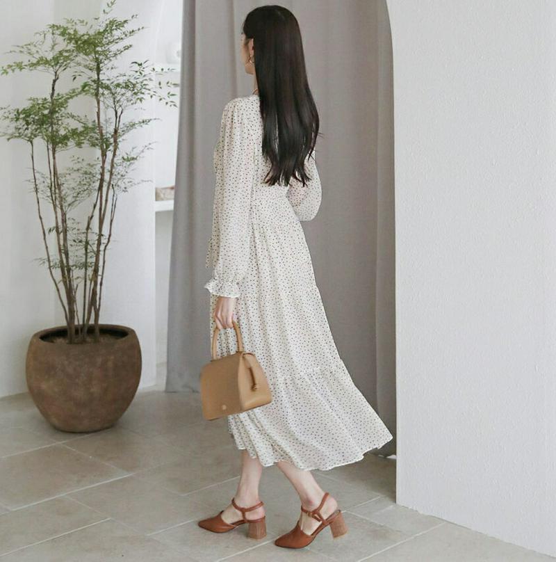 【新作10%OFF】ストラップ付レースネックドットワンピース・全2色・b60633 レディース【ops】【韓国 ファッション ワ