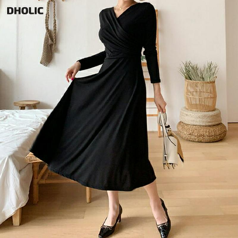 【マラソン特価】≪人気商品再入荷≫カシュクールフレアワンピース・全3色・b60634 レディース【ops】 韓国ファッション ワンピース ロング丈 フレア フレアワンピース Vネック カシュクール 鎖骨 デコルテ リボン シンプル 単色 大人 フェミニン 上品 秋 セール