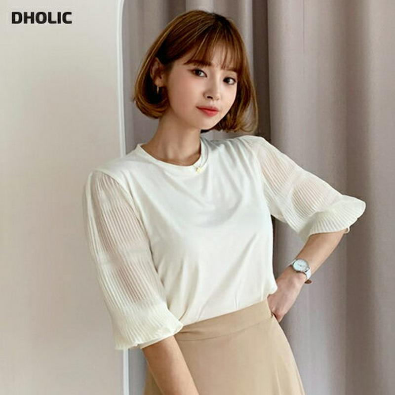 【新作10%OFF】リンクルスリーブTシャツ・全4色・t60620 レディース【tops】【韓国 ファッション トップス Tシャ