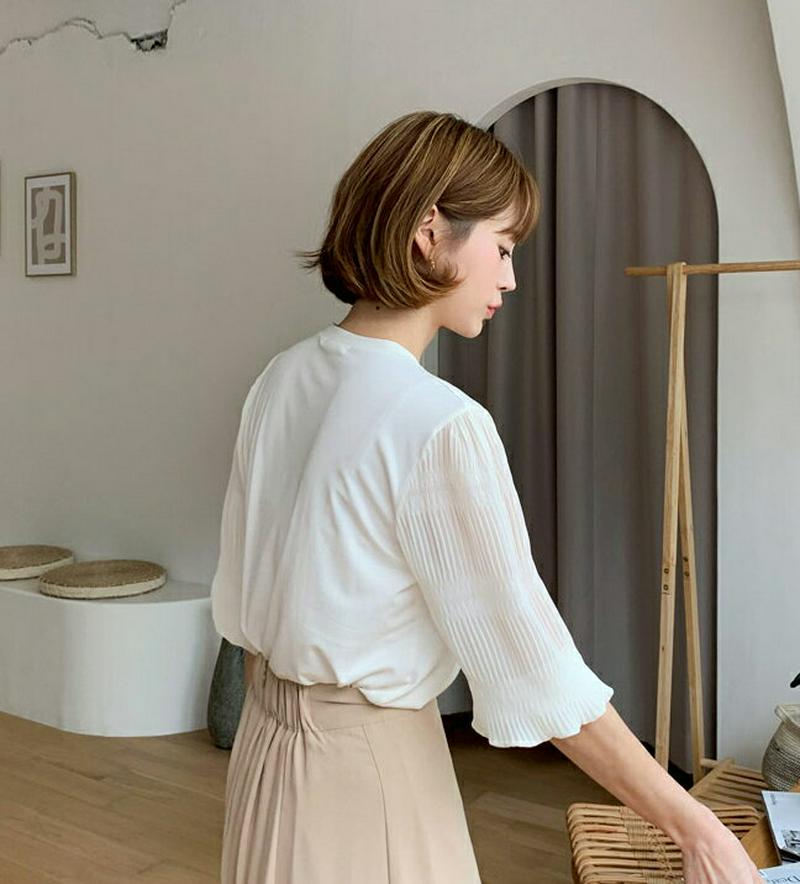 【新作10%OFF】リンクルスリーブTシャツ・全4色・t60620 レディース【tops】【韓国 ファッション トップス Tシャ