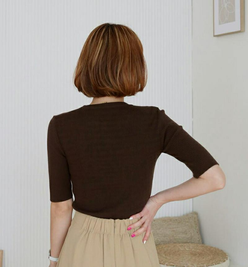 【新作10%OFF】リブハーフスリーブニット・全6色・b60614 レディース【tops】【韓国 ファッション トップス ニット
