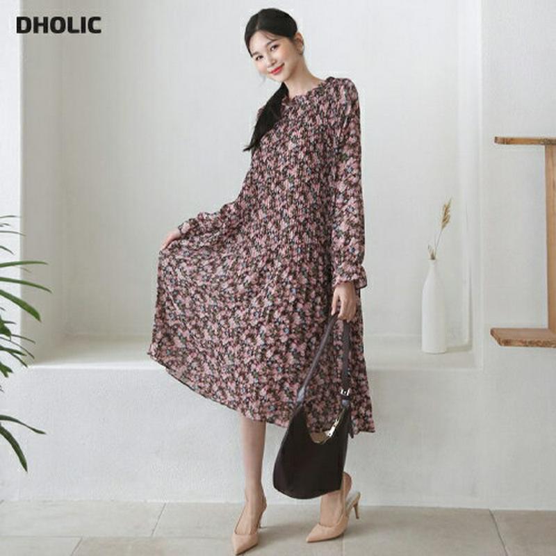 【新作10%OFF】ストラップ付プリーツ花柄ワンピース・全3色・b60630 レディース【ops】【韓国 ファッション ワンピー