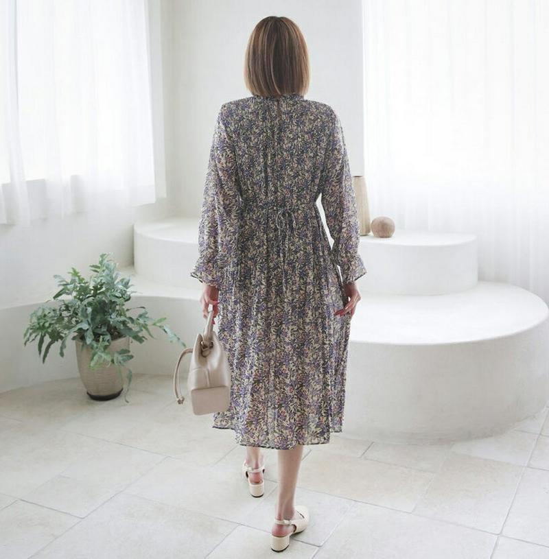 【新作10%OFF】ストラップ付プリーツ花柄ワンピース・全3色・b60630 レディース【ops】【韓国 ファッション ワンピー