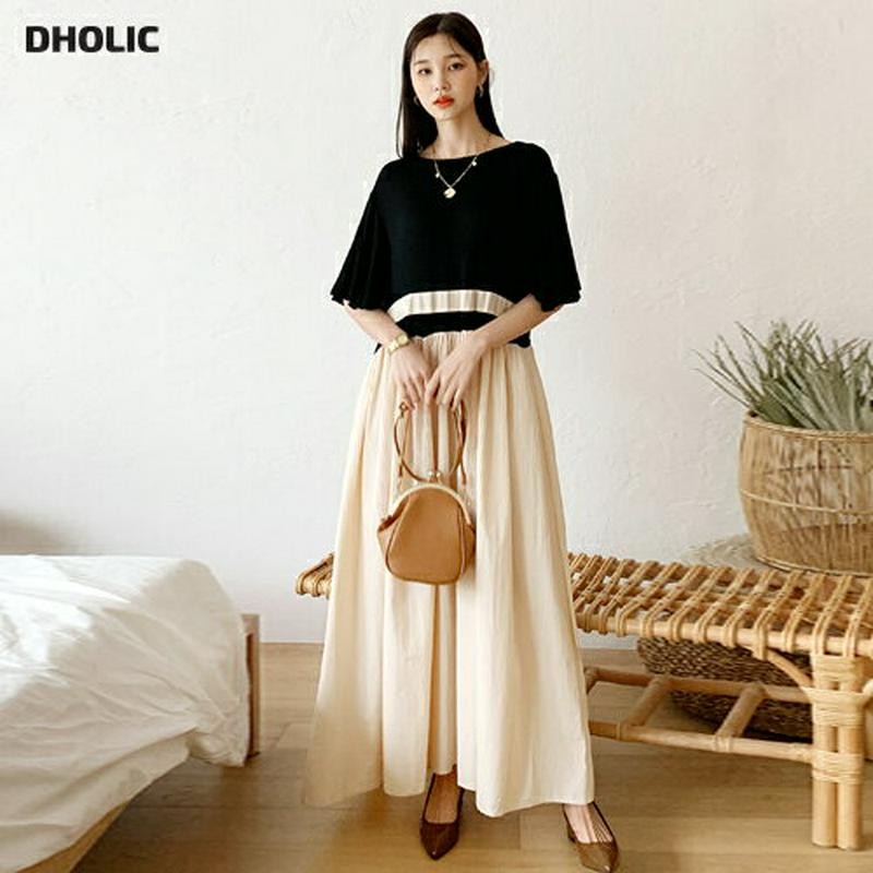 【新作10%OFF】プリーツ配色ワンピース・全2色・b60632 レディース【ops】【韓国 ファッション ワンピース ロングワ