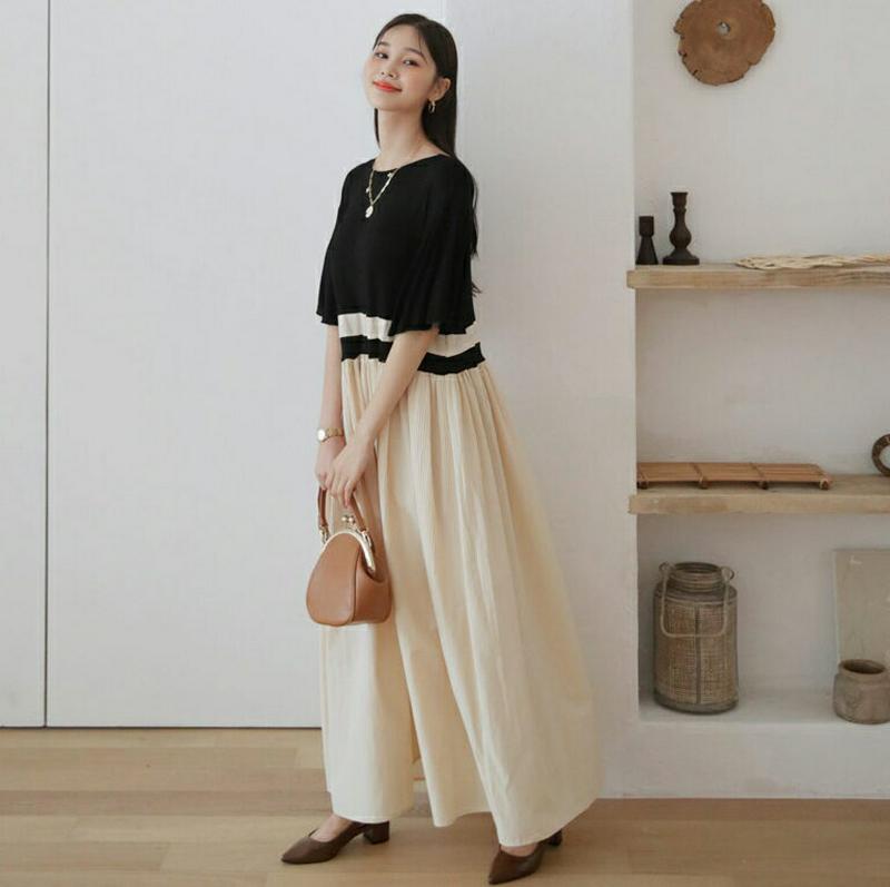 【新作10%OFF】プリーツ配色ワンピース・全2色・b60632 レディース【ops】【韓国 ファッション ワンピース ロングワ