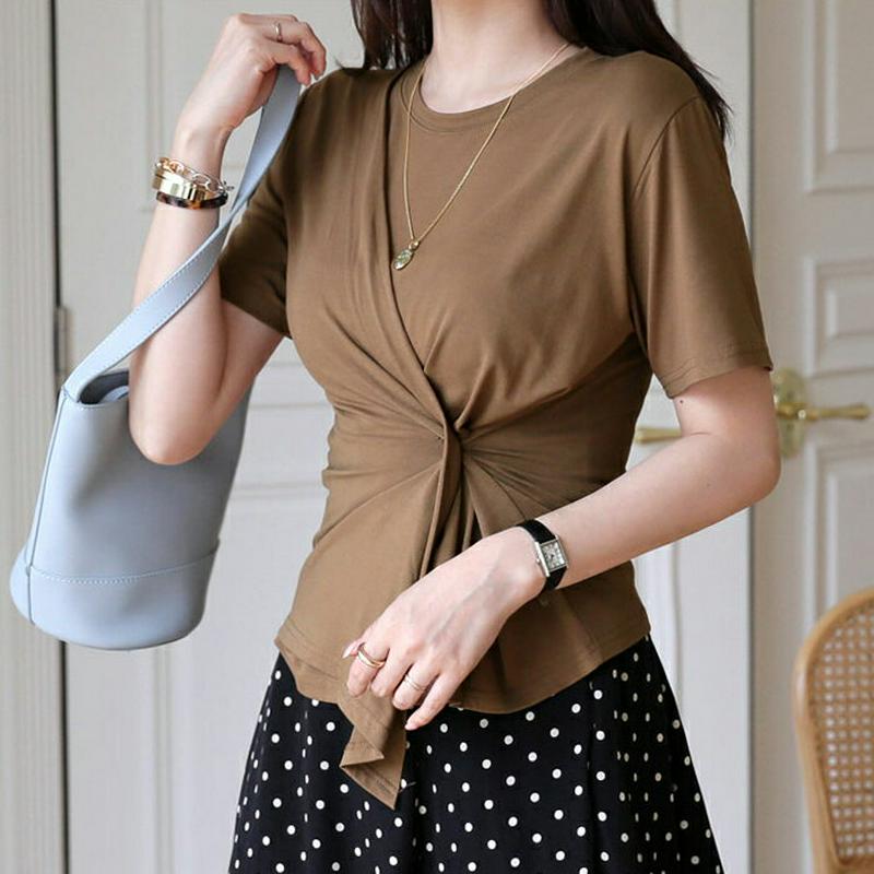 【新作10%OFF】ボタンラップTシャツ・全3色・t63653 レディース【tops】【韓国 ファッション トップス Tシャツ 