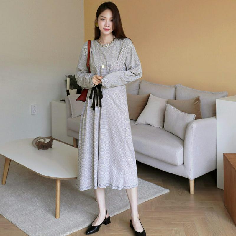 【新作10%OFF】リボンボーダーワンピース・全2色・t63657 レディース【ops】【韓国 ファッション ワンピース ミディ