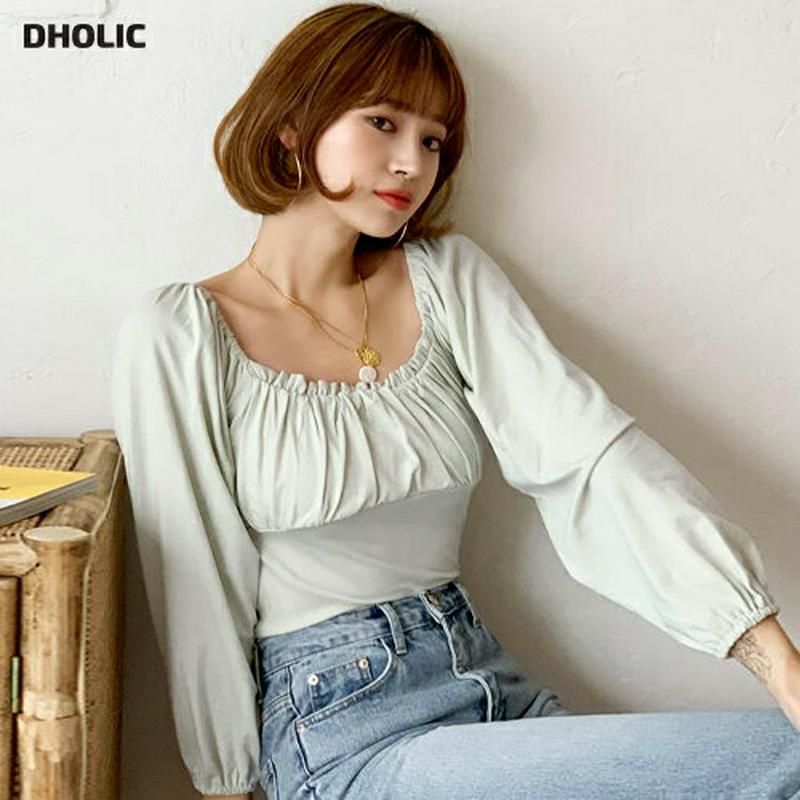 【新作10%OFF】スクエアギャザーTシャツ・全3色・t60621 レディース【tops】【韓国 ファッション トップス Tシャ