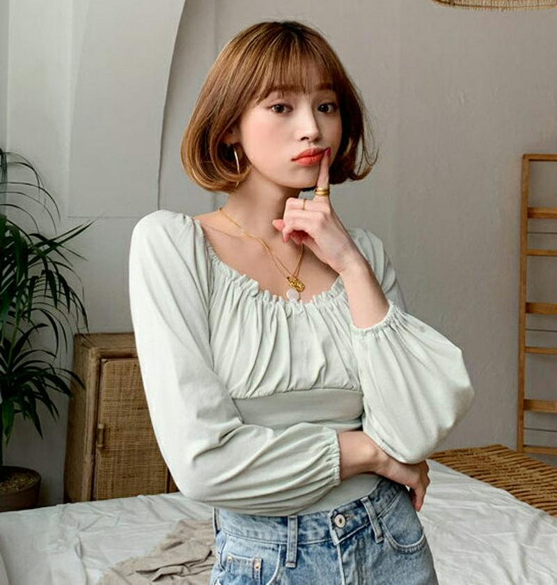 【新作10%OFF】スクエアギャザーTシャツ・全3色・t60621 レディース【tops】【韓国 ファッション トップス Tシャ
