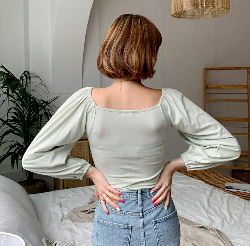 【新作10%OFF】スクエアギャザーTシャツ・全3色・t60621 レディース【tops】【韓国 ファッション トップス Tシャ