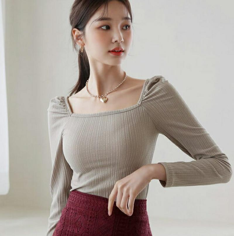【新作10%OFF】リブスクエアパフTシャツ・全5色・t60615 レディース【tops】【韓国 ファッション トップス Tシャ