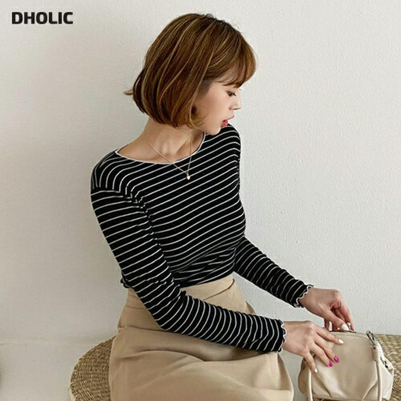 【新作10%OFF】ウェーブボーダーTシャツ・全4色・t60618 レディース【tops】【韓国 ファッション トップス Tシャ
