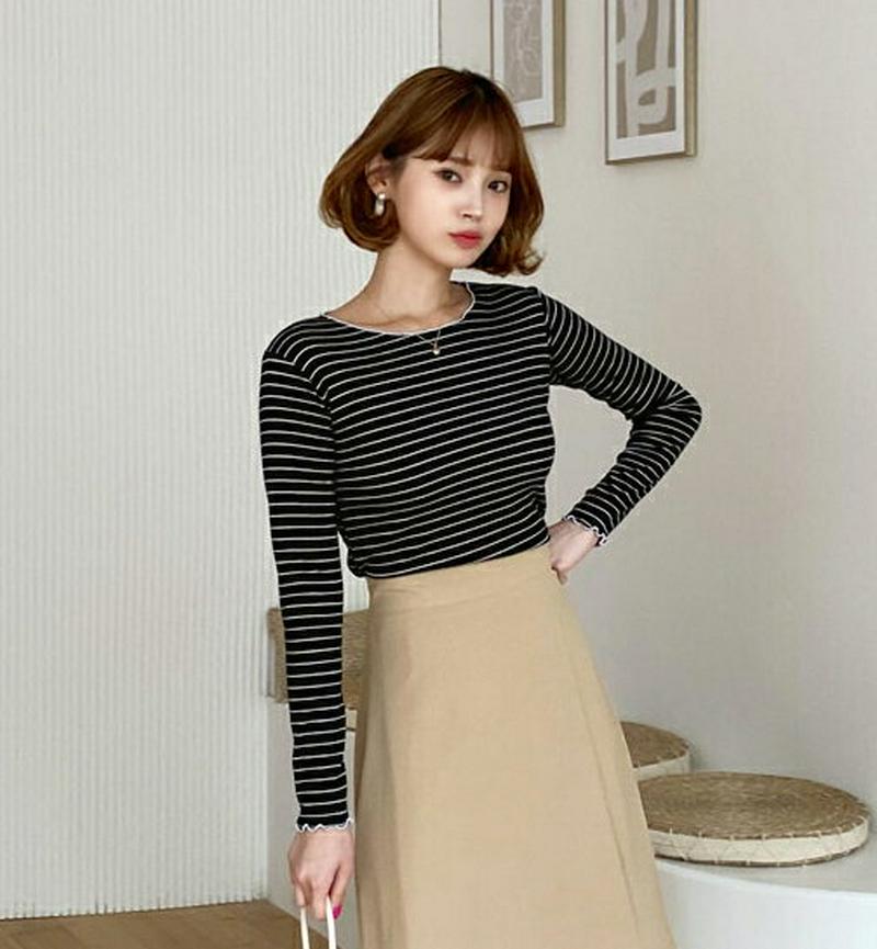【新作10%OFF】ウェーブボーダーTシャツ・全4色・t60618 レディース【tops】【韓国 ファッション トップス Tシャ
