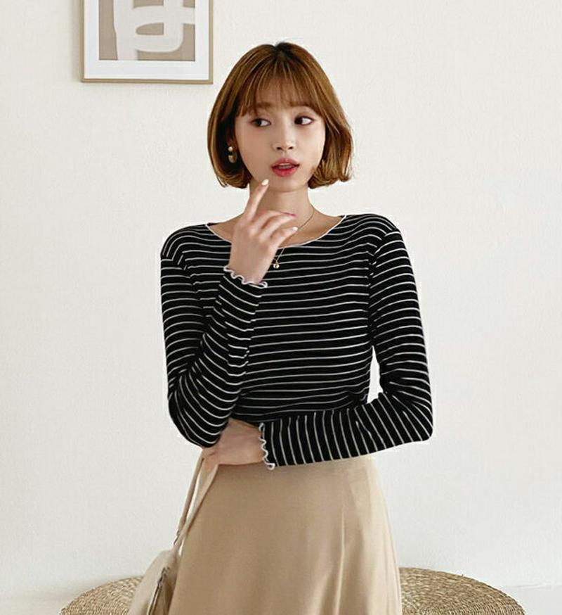 【新作10%OFF】ウェーブボーダーTシャツ・全4色・t60618 レディース【tops】【韓国 ファッション トップス Tシャ