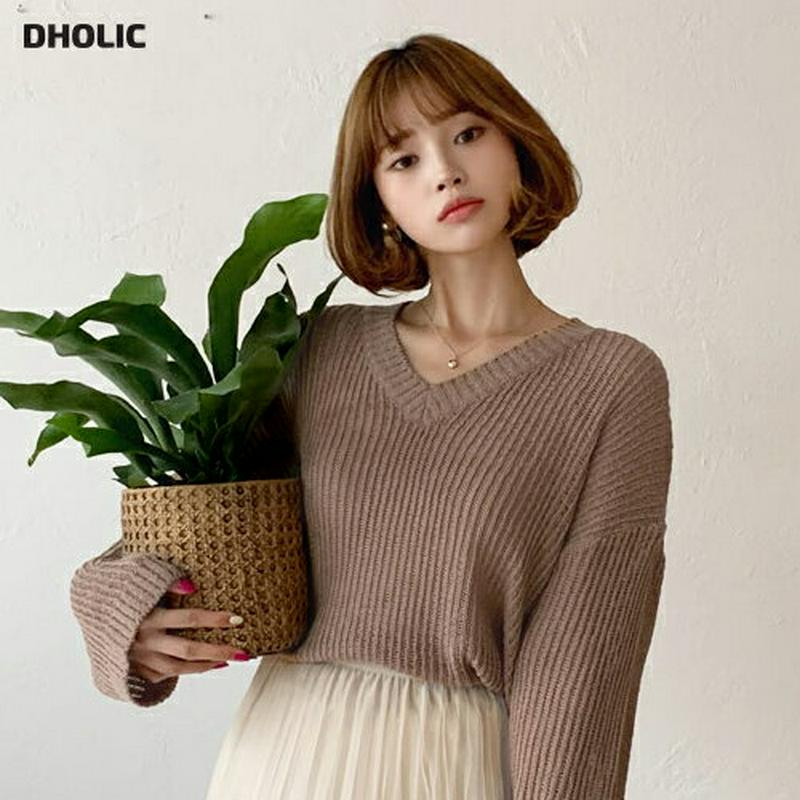 【新作10%OFF】Vネックルーズニット・全5色・b60613 レディース【tops】【韓国 ファッション トップス ニット ニ