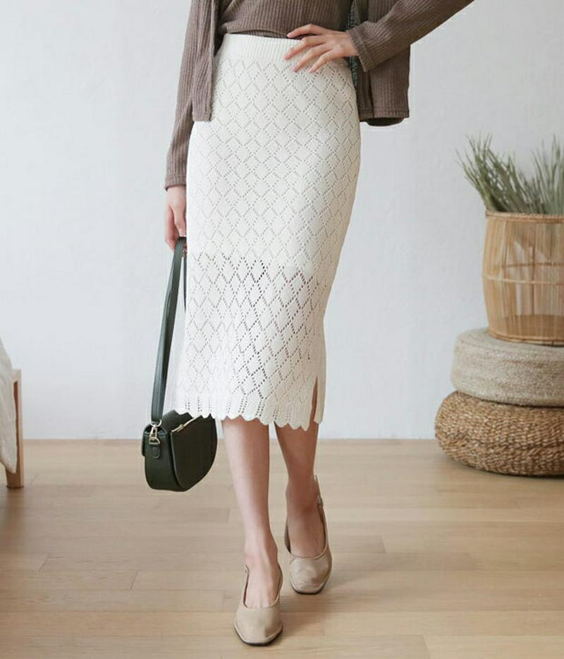 【新作10%OFF】ダイヤパンチングニットスカート・全2色・t60640 レディース【sk】【韓国 ファッション ボトムス スカ