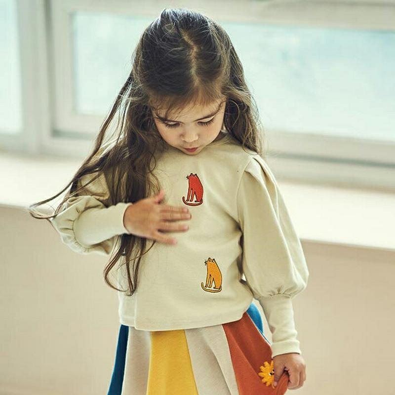 【新作10%OFF】キャットパフスリーブTシャツ・u04966 キッズ【3~8才】【tops】【トップス Tシャツ 長袖 パフス