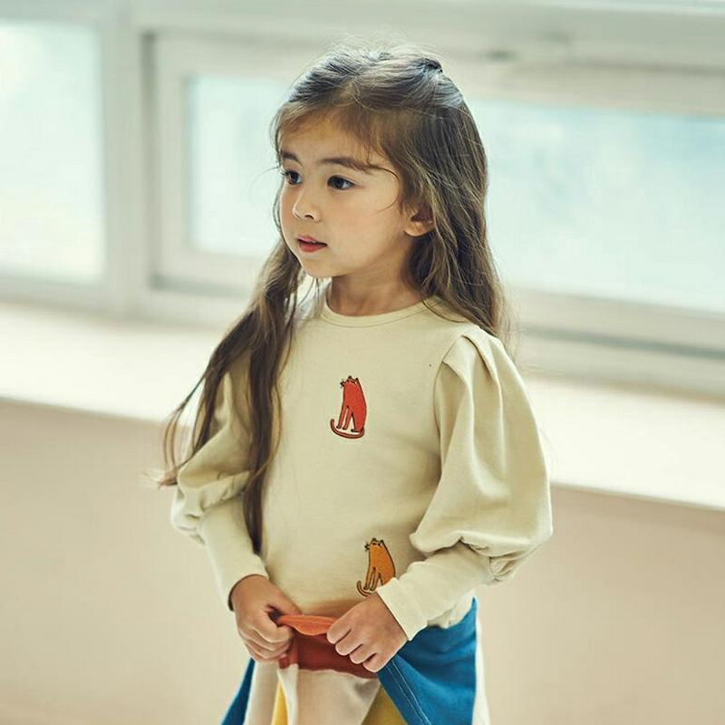 【新作10%OFF】キャットパフスリーブTシャツ・u04966 キッズ【3~8才】【tops】【トップス Tシャツ 長袖 パフス