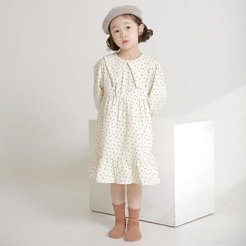 【新作10%OFF】小花柄カラーバルーンスリーブワンピース・u04972 キッズ【3~8才】【ops】【ワンピース ミディ丈 ミ