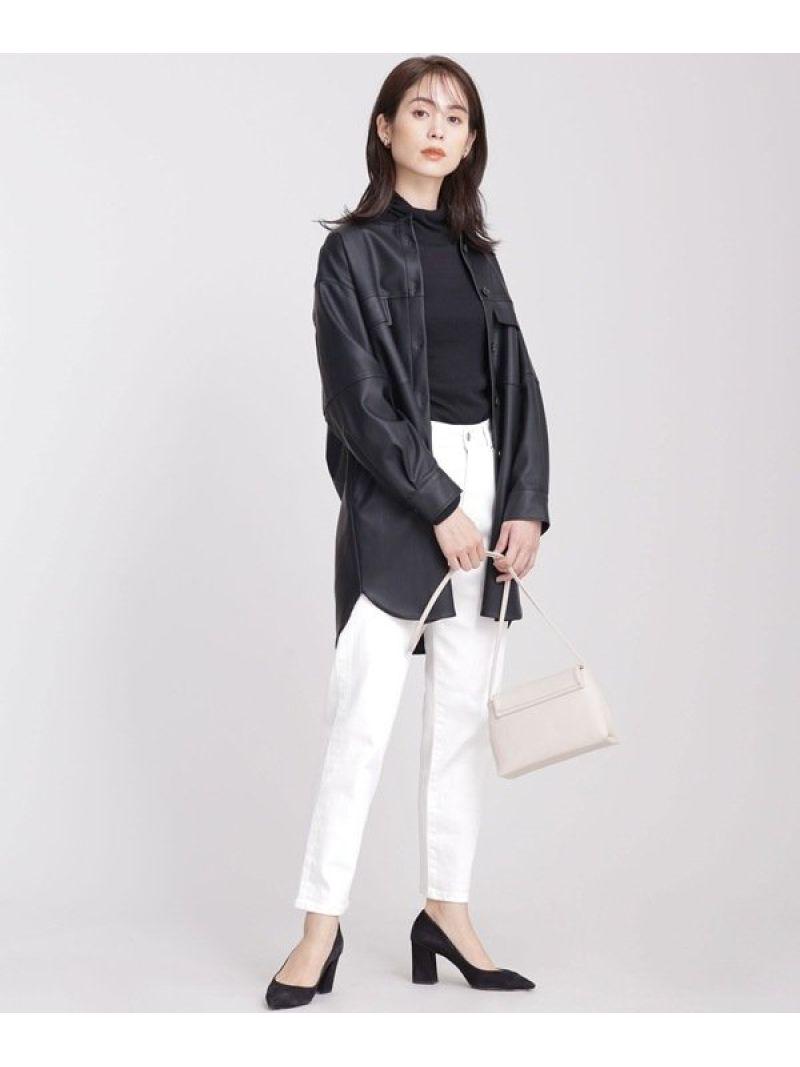 フェイクレザーベルト付きロングシャツ